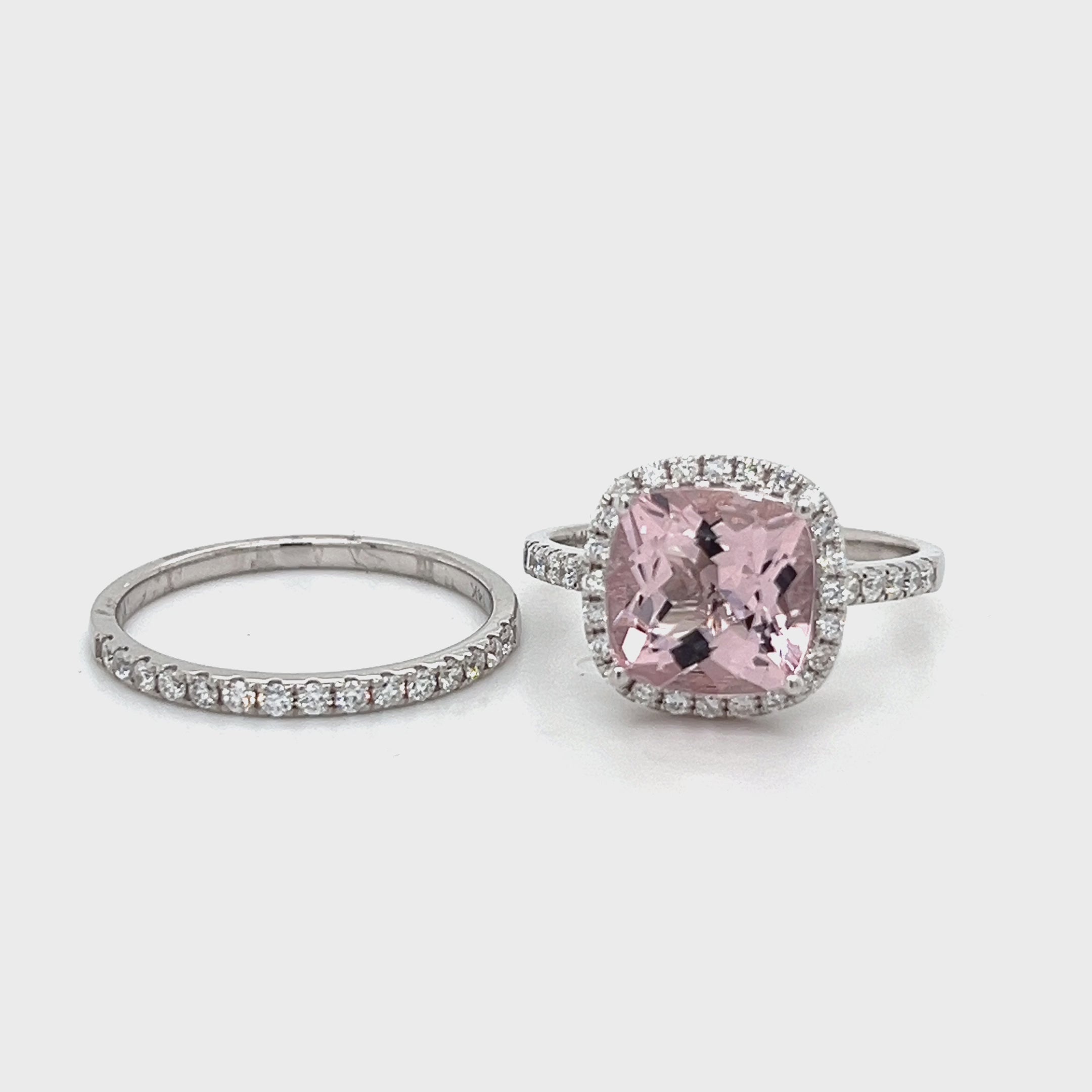 14K White Gold Ring with 2.79 Carat Cushion-Cut Pink Morganite Gemstone (PJC34189R)